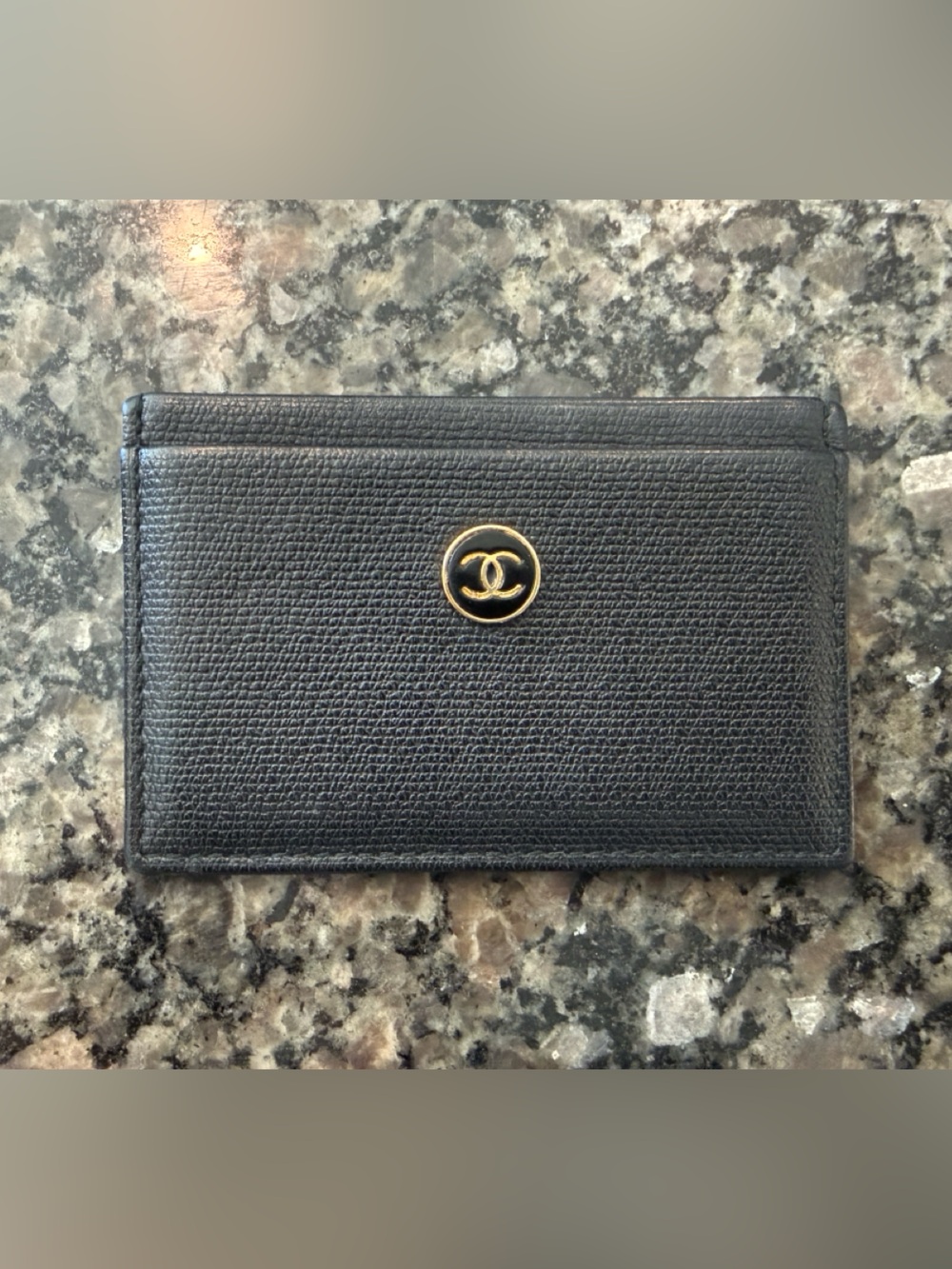 CHANEL Coco Chanel Black Textured Leather Card Case